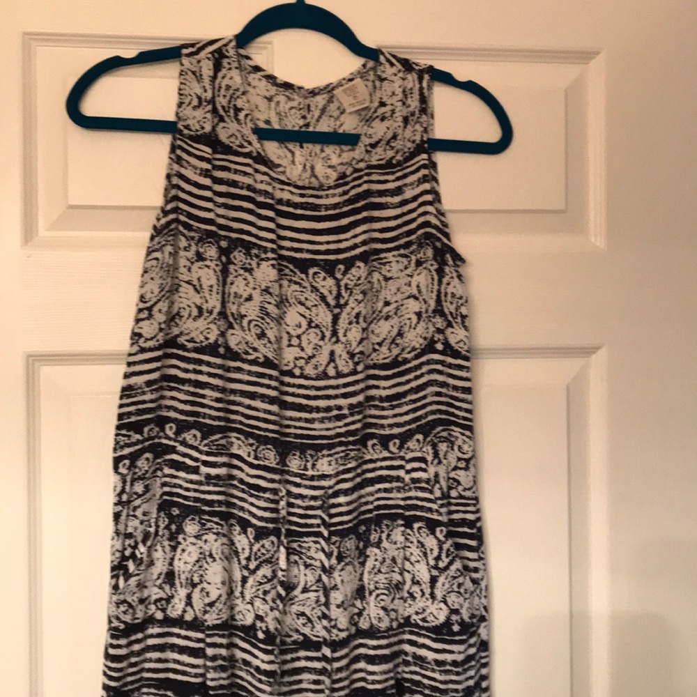 Navy and white summer dress with waist tie